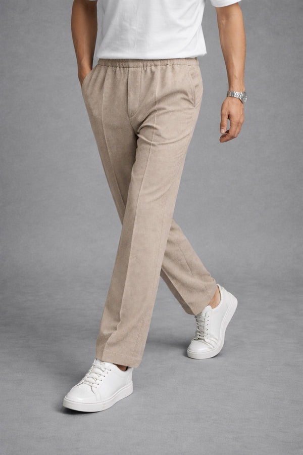 Imported Textured Straight Fit Trousers – Beige