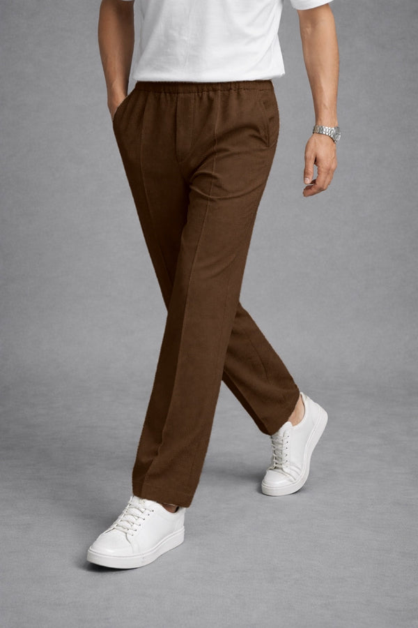 Imported Textured Straight Fit Trousers – Brown