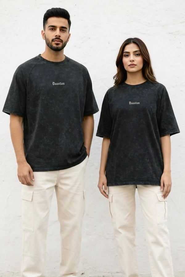 Unisex Acid Wash Oversized T-Shirt - Black