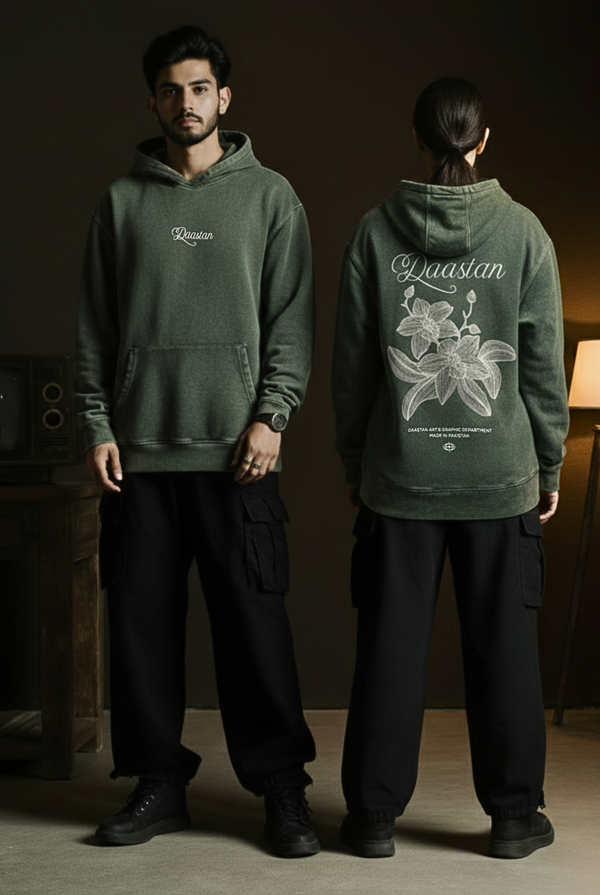 Premium Acid Wash Hoodie – Olive
