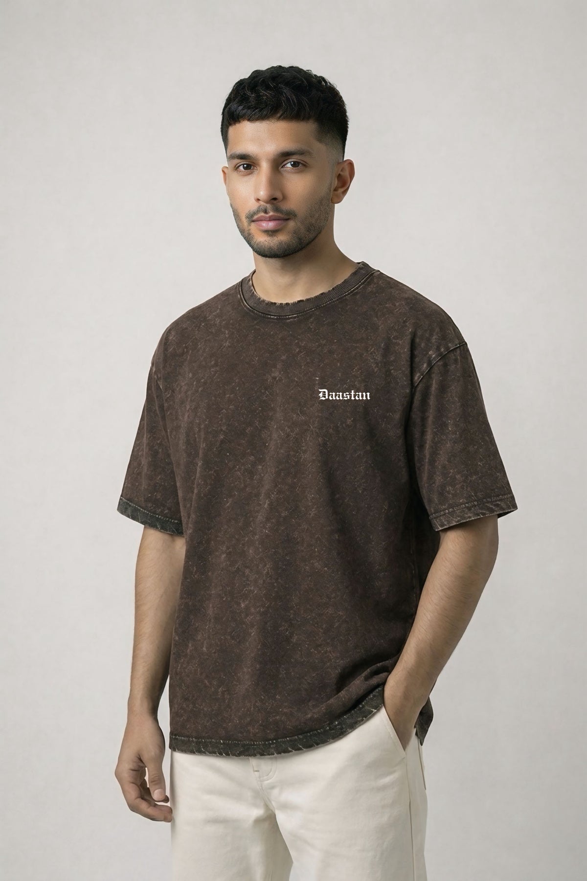 Unisex Acid Wash Oversized T-Shirt - Ash Brown
