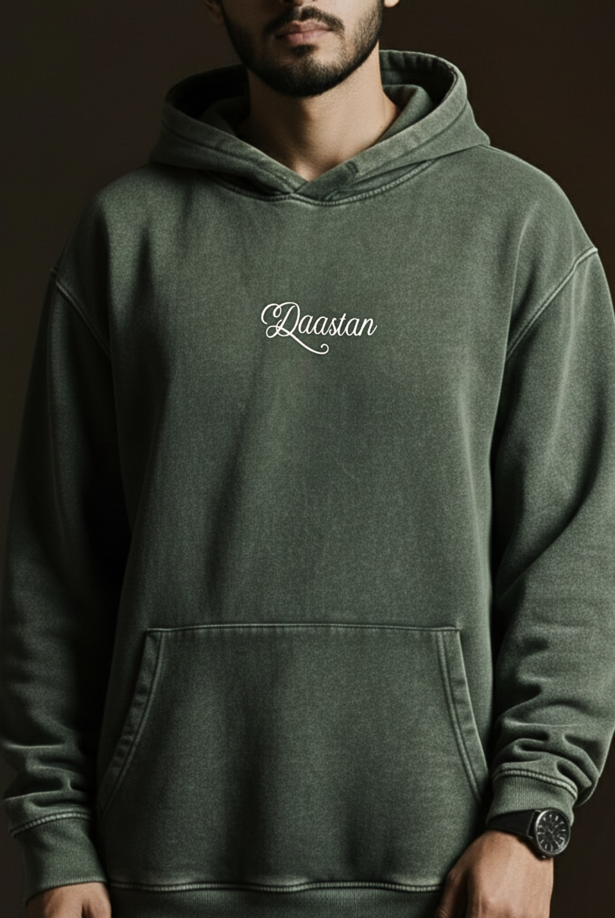 Premium Acid Wash Hoodie – Olive