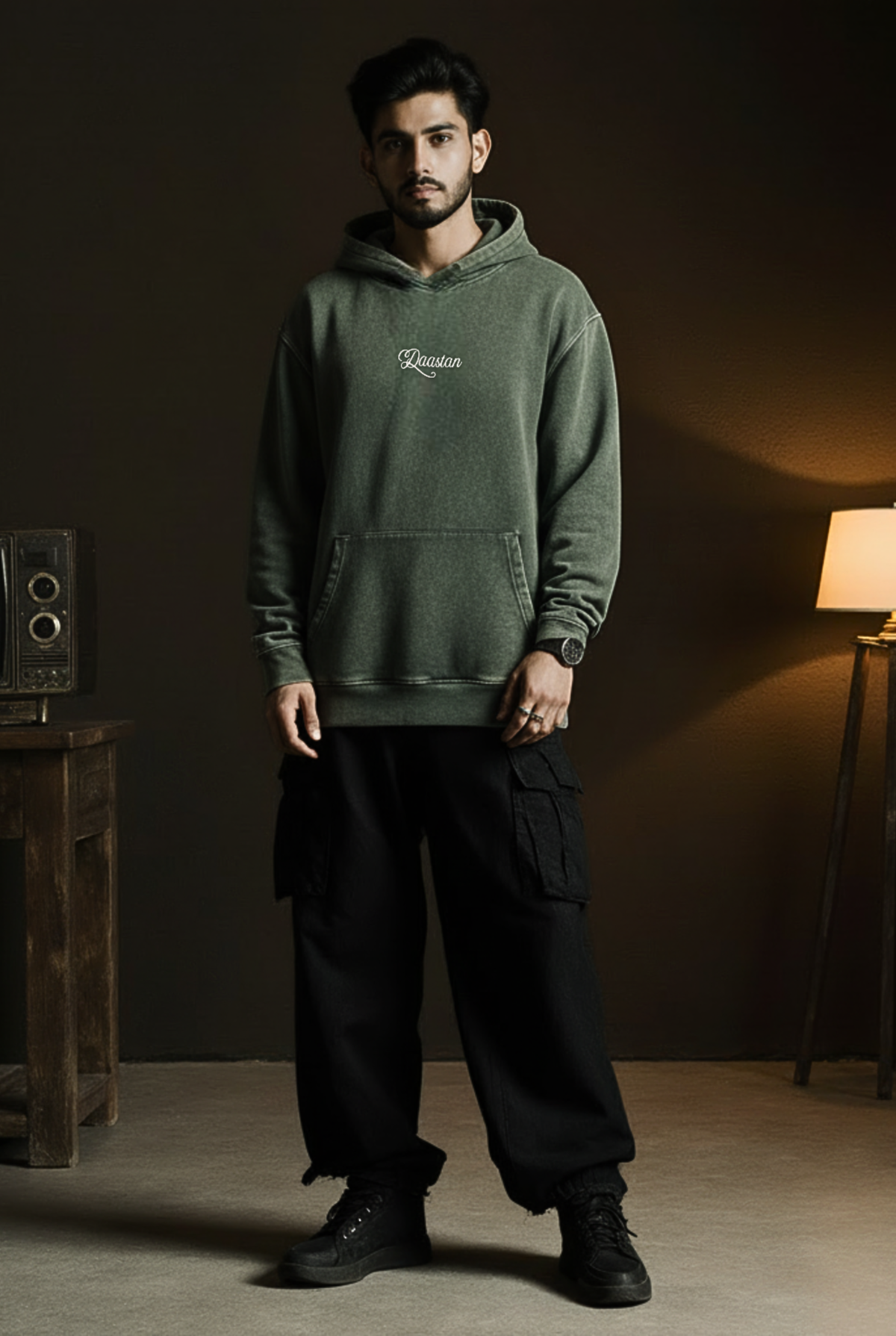 Premium Acid Wash Hoodie – Olive
