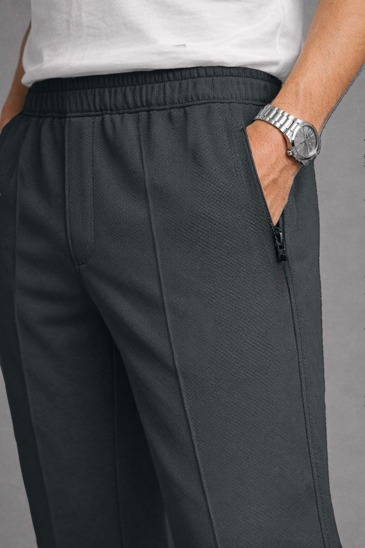 Imported Textured Straight Fit Trousers – Charcoal