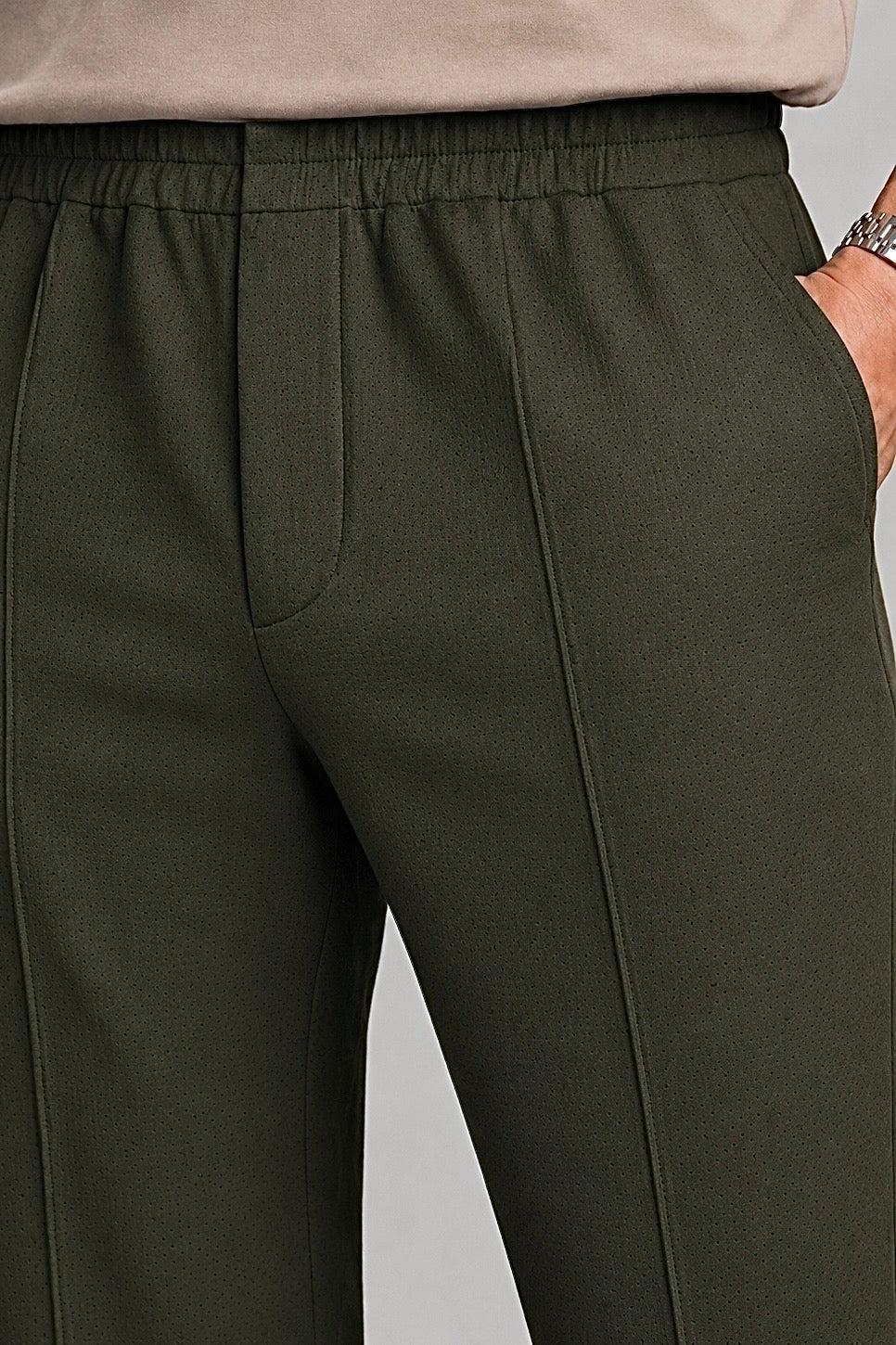 Imported Textured Straight Fit Trousers – Olive