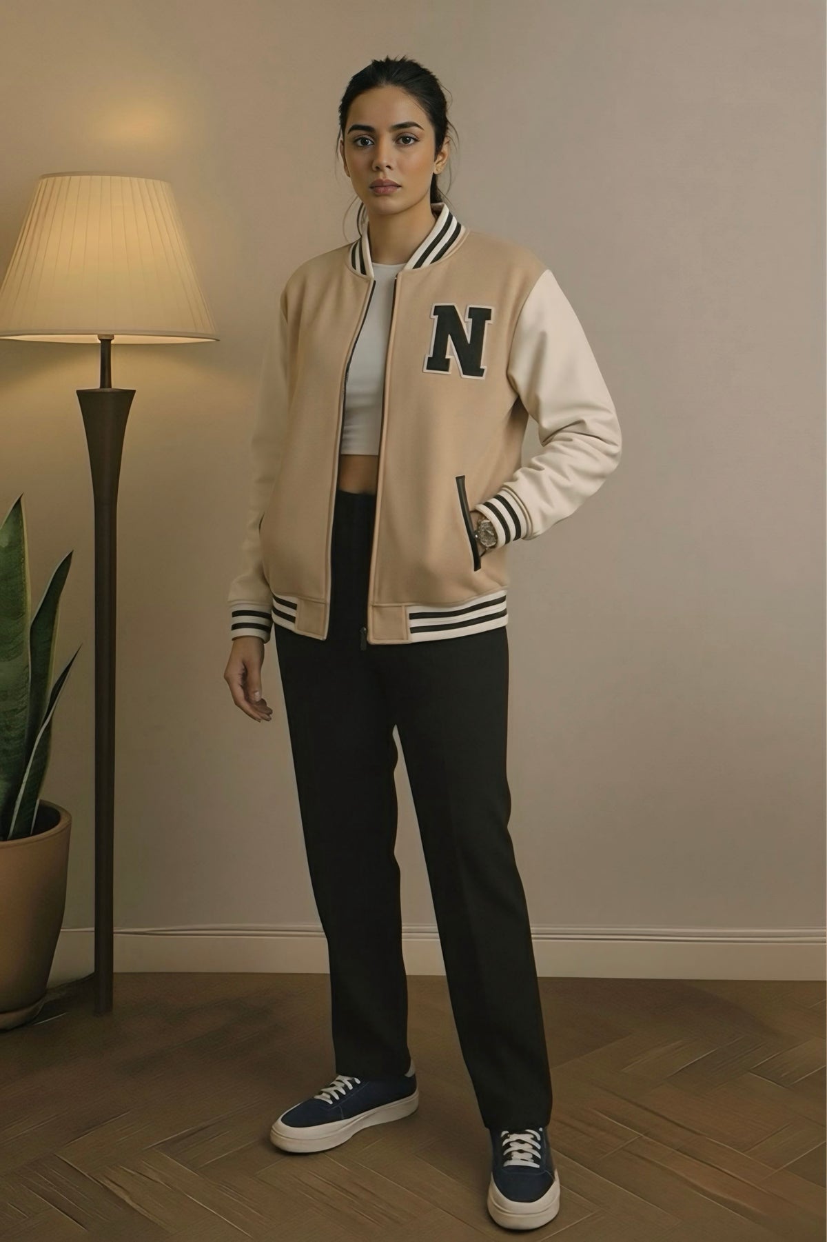 Premium Varsity Jacket - Beige