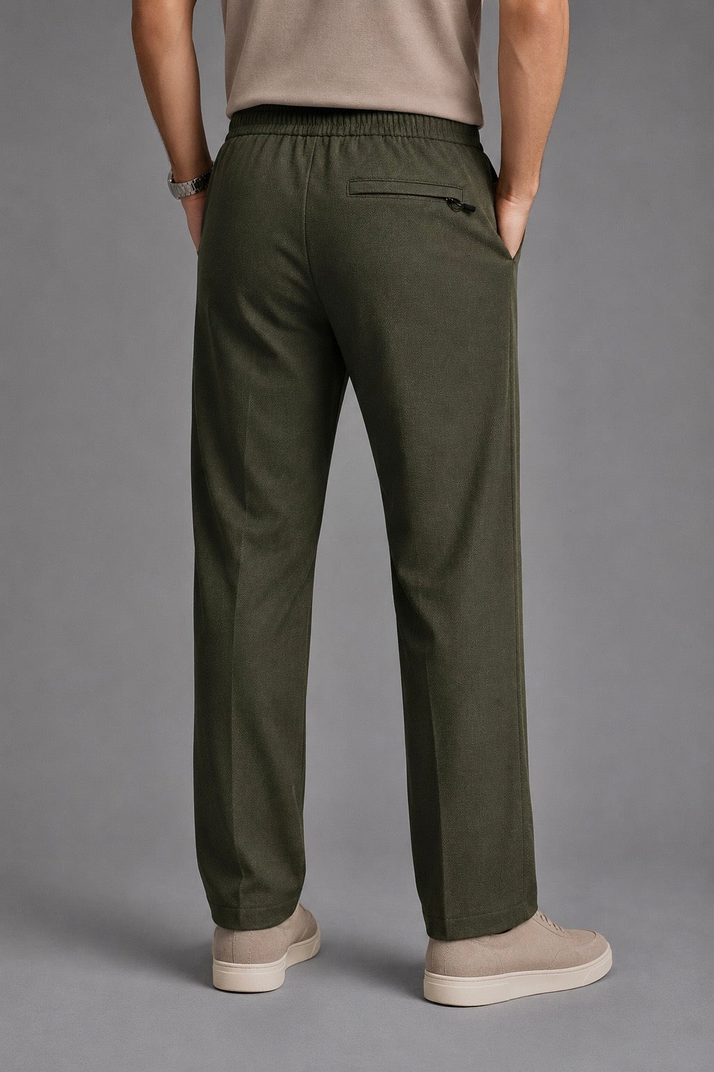Imported Textured Straight Fit Trousers – Olive