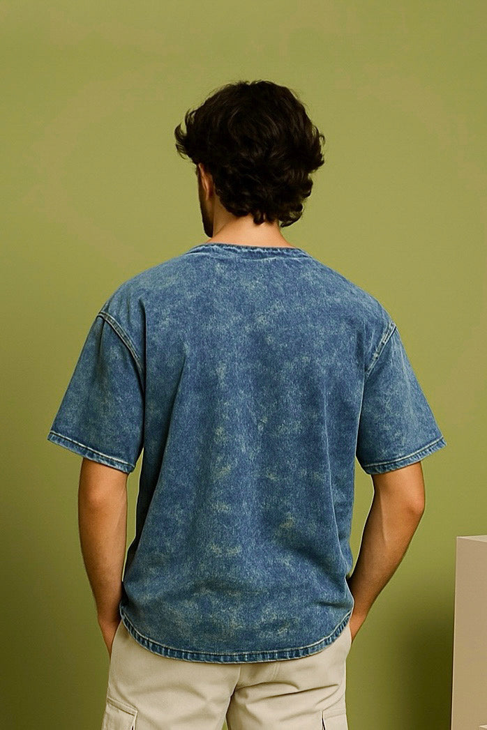 Unisex Acid Wash Oversized T-Shirt - Blue