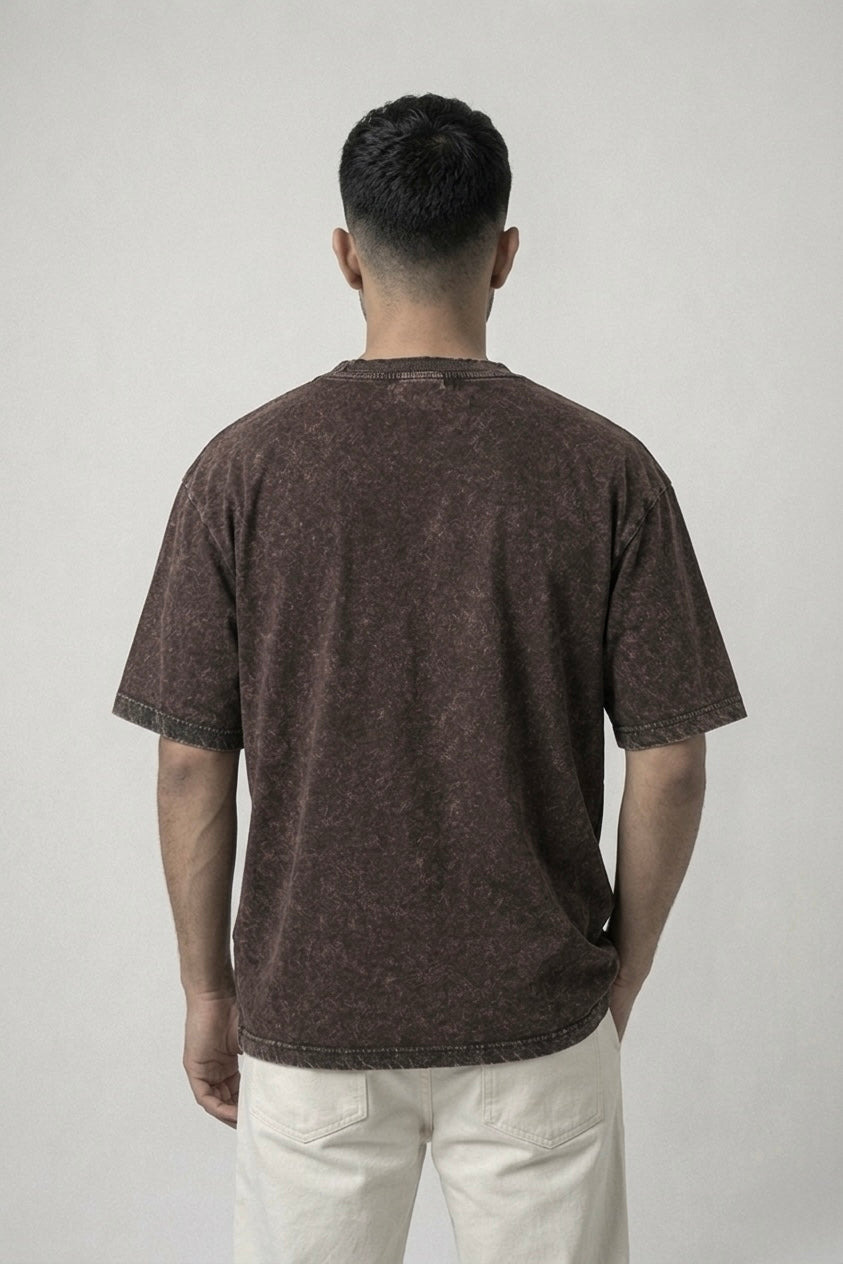 Unisex Acid Wash Oversized T-Shirt - Ash Brown