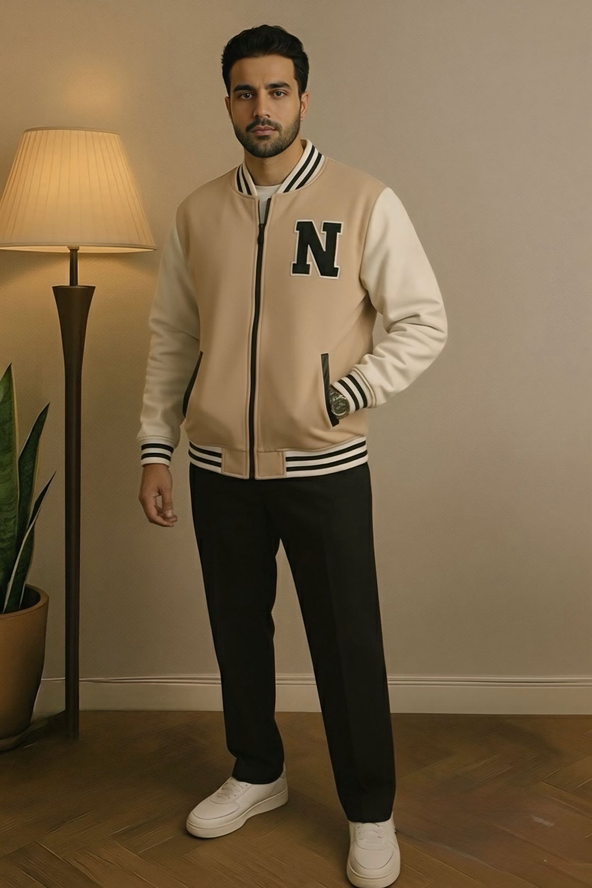 Premium Varsity Jacket - Beige
