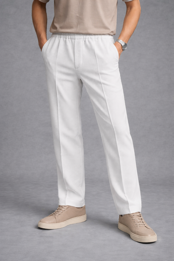 Imported Textured Straight Fit Trousers – White