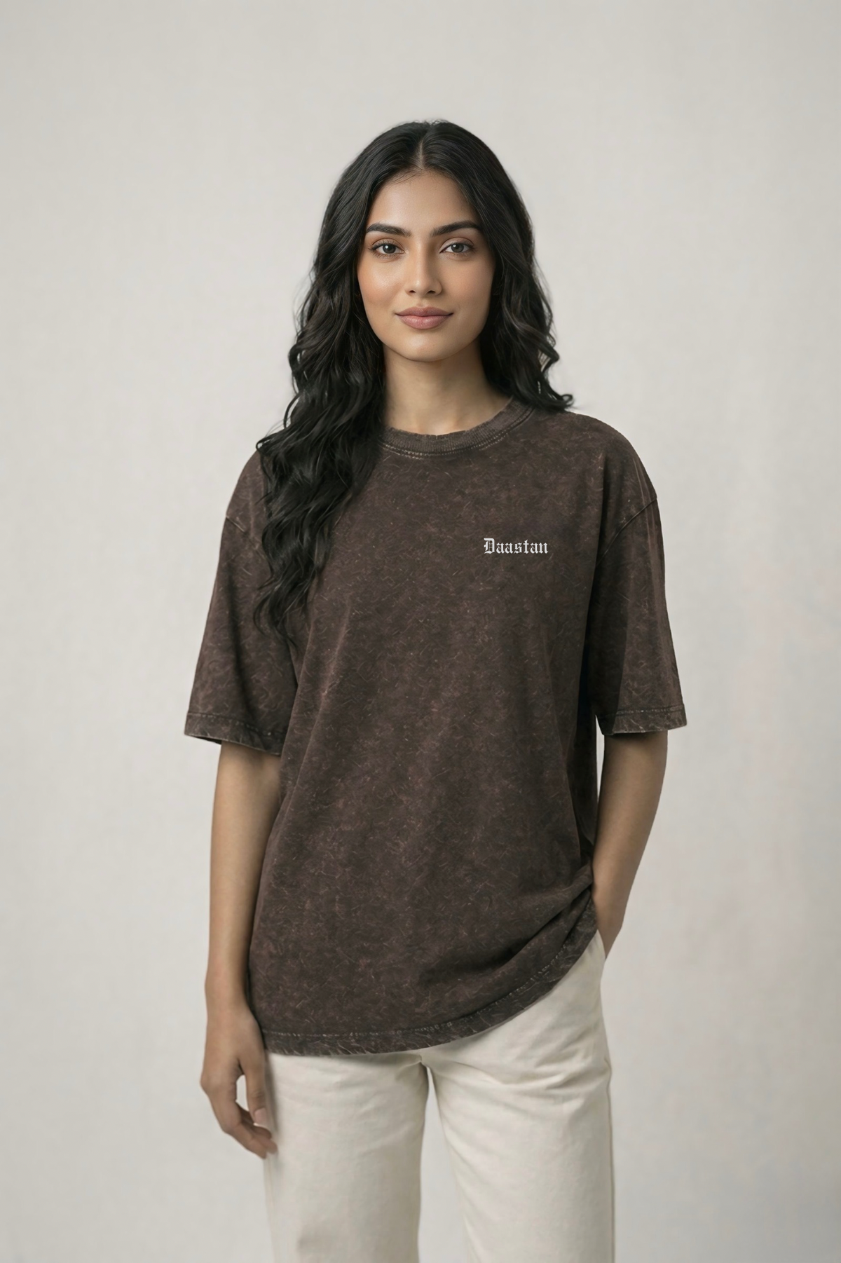 Unisex Acid Wash Oversized T-Shirt - Ash Brown