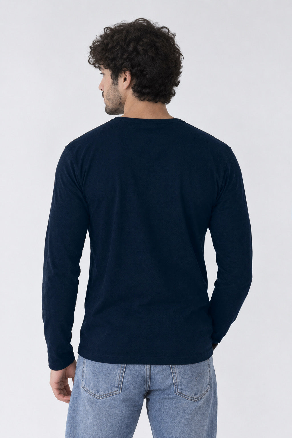Men's Full Sleeve Henley Shirt - Navy