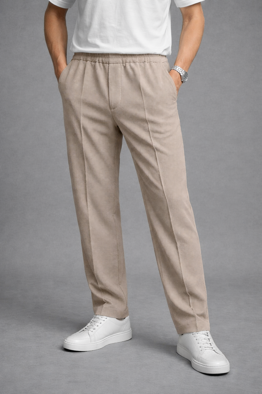 Imported Textured Straight Fit Trousers – Beige