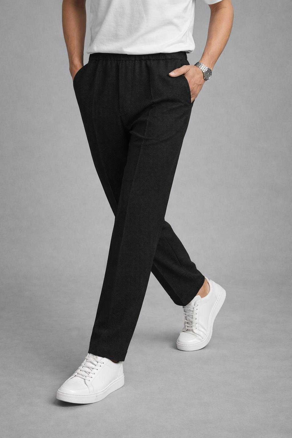 Imported Textured Straight Fit Trousers – Black
