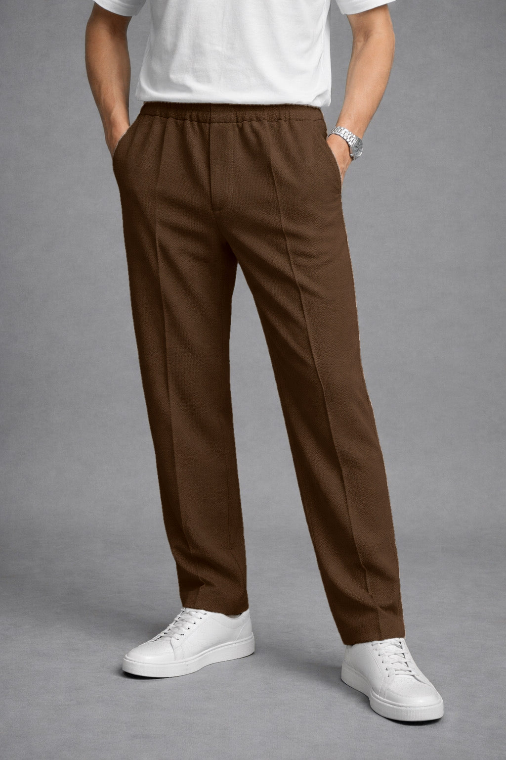 Imported Textured Straight Fit Trousers – Brown