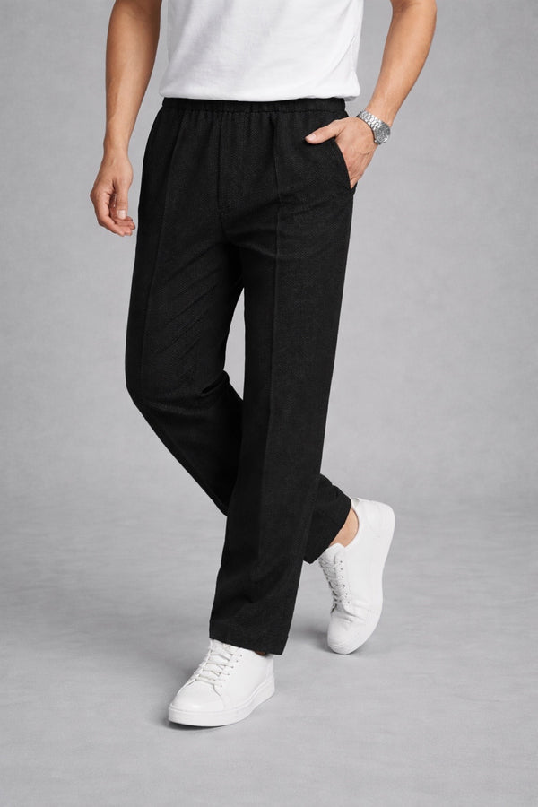 Imported Textured Straight Fit Trousers – Black