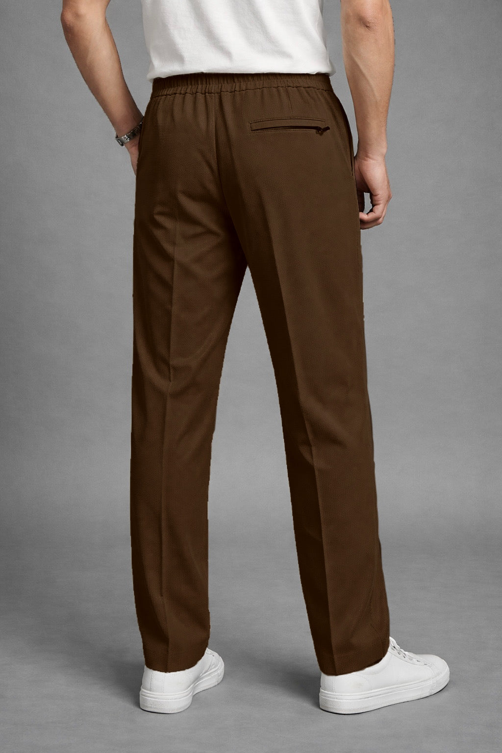 Imported Textured Straight Fit Trousers – Brown