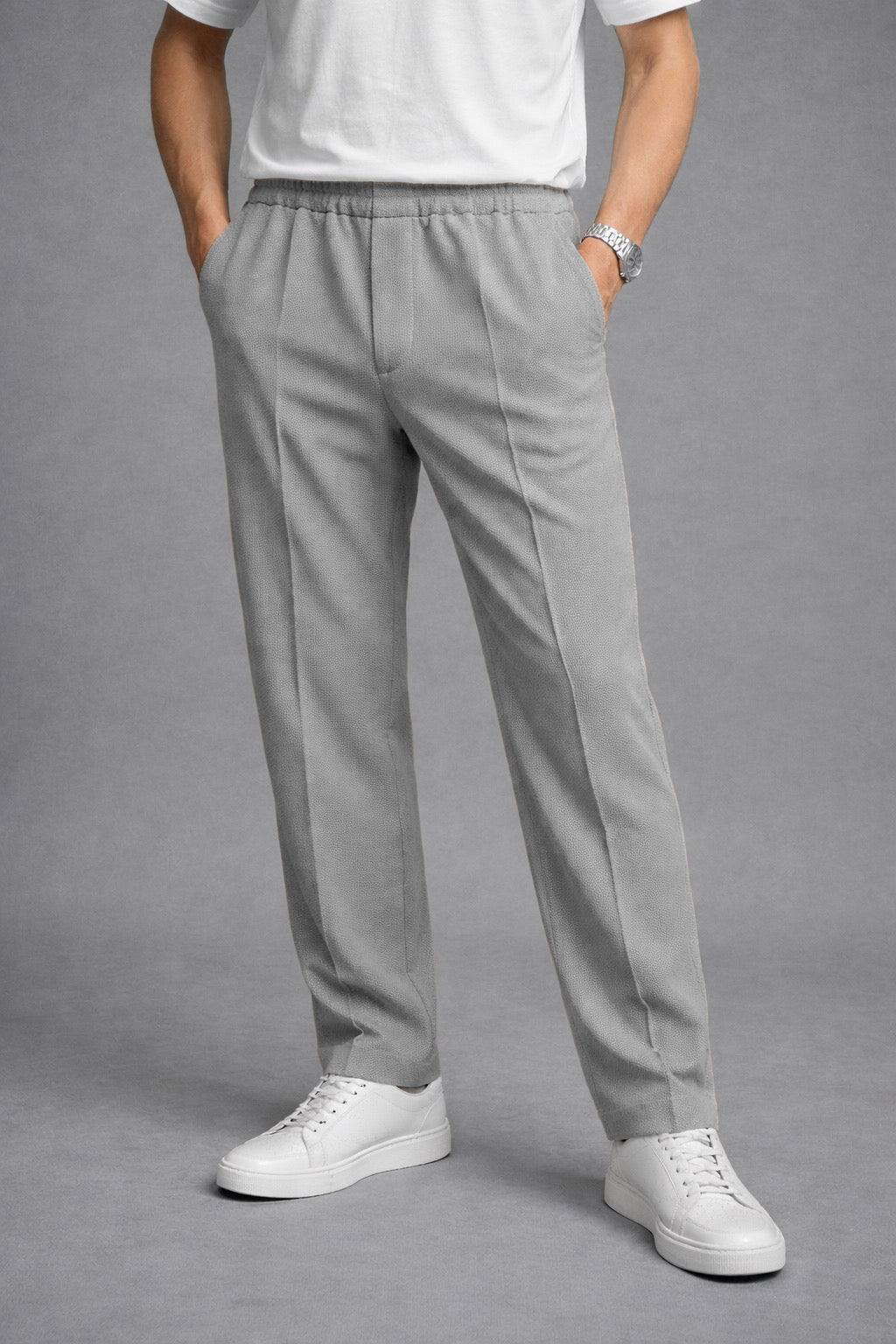 Imported Textured Straight Fit Trousers – Grey