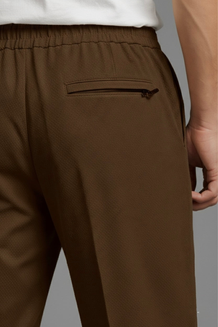 Imported Textured Straight Fit Trousers – Brown