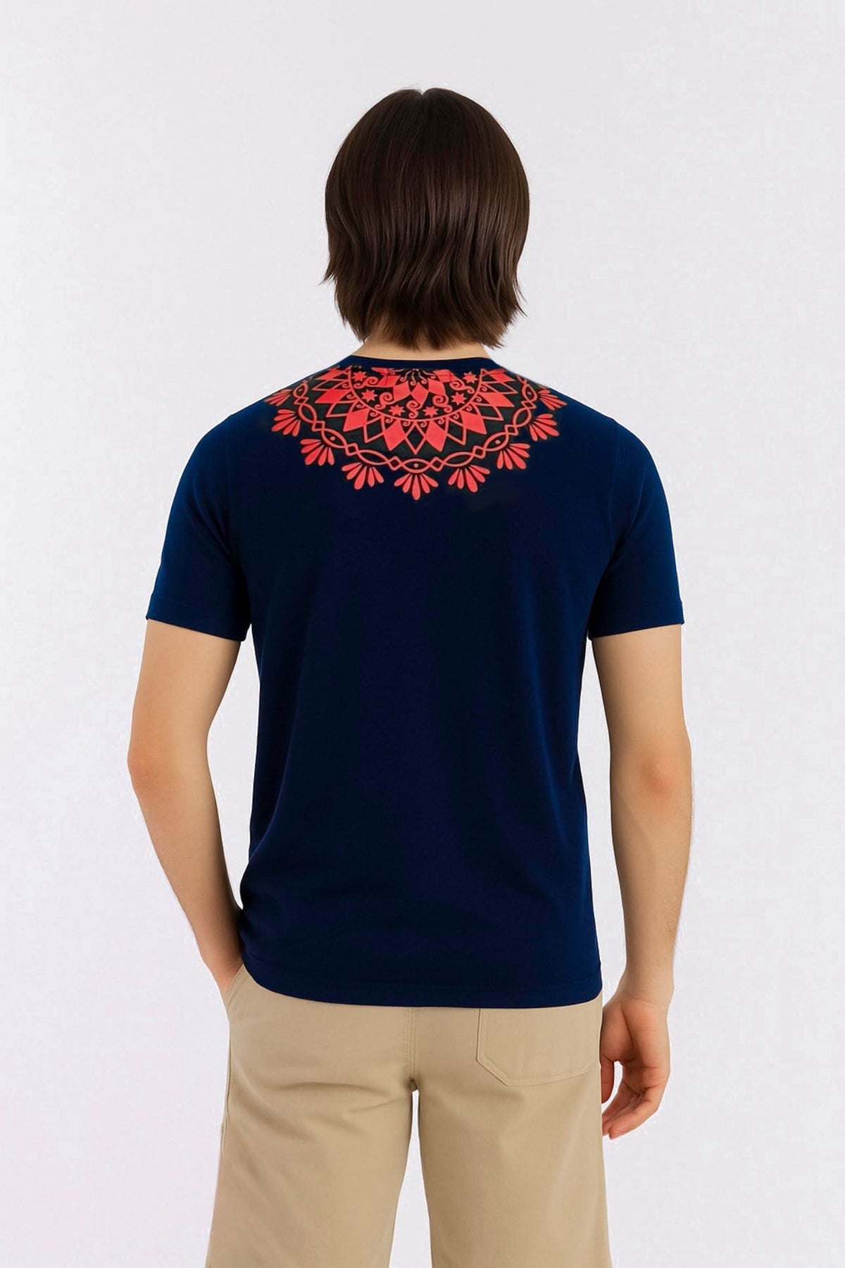Daastan Mandala Back Regular Fit T-Shirt - Navy Blue